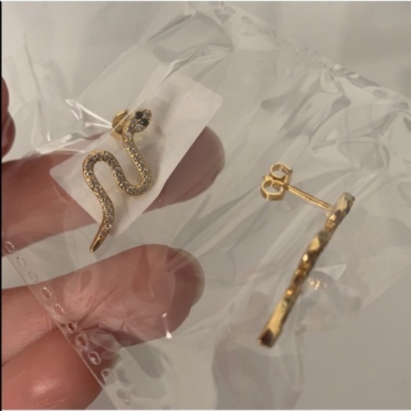 Adornia 14K Gold Pleated Swarowski Crystals Sterling Silver Earrings - Picture 5 of 11